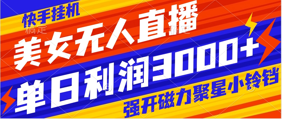 [网赚]快手挂机，美女无人直播，强开磁力聚星小铃铛，日入3000+