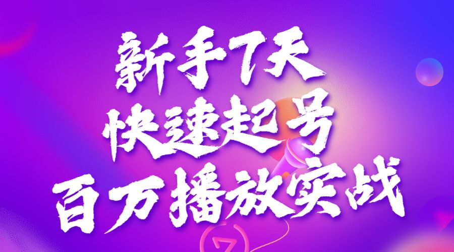 新手7天快速起号百万播放实战精品课